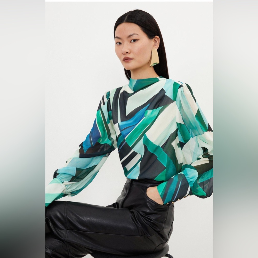 Karen Millen Geo Print Woven Blouse size 8 US